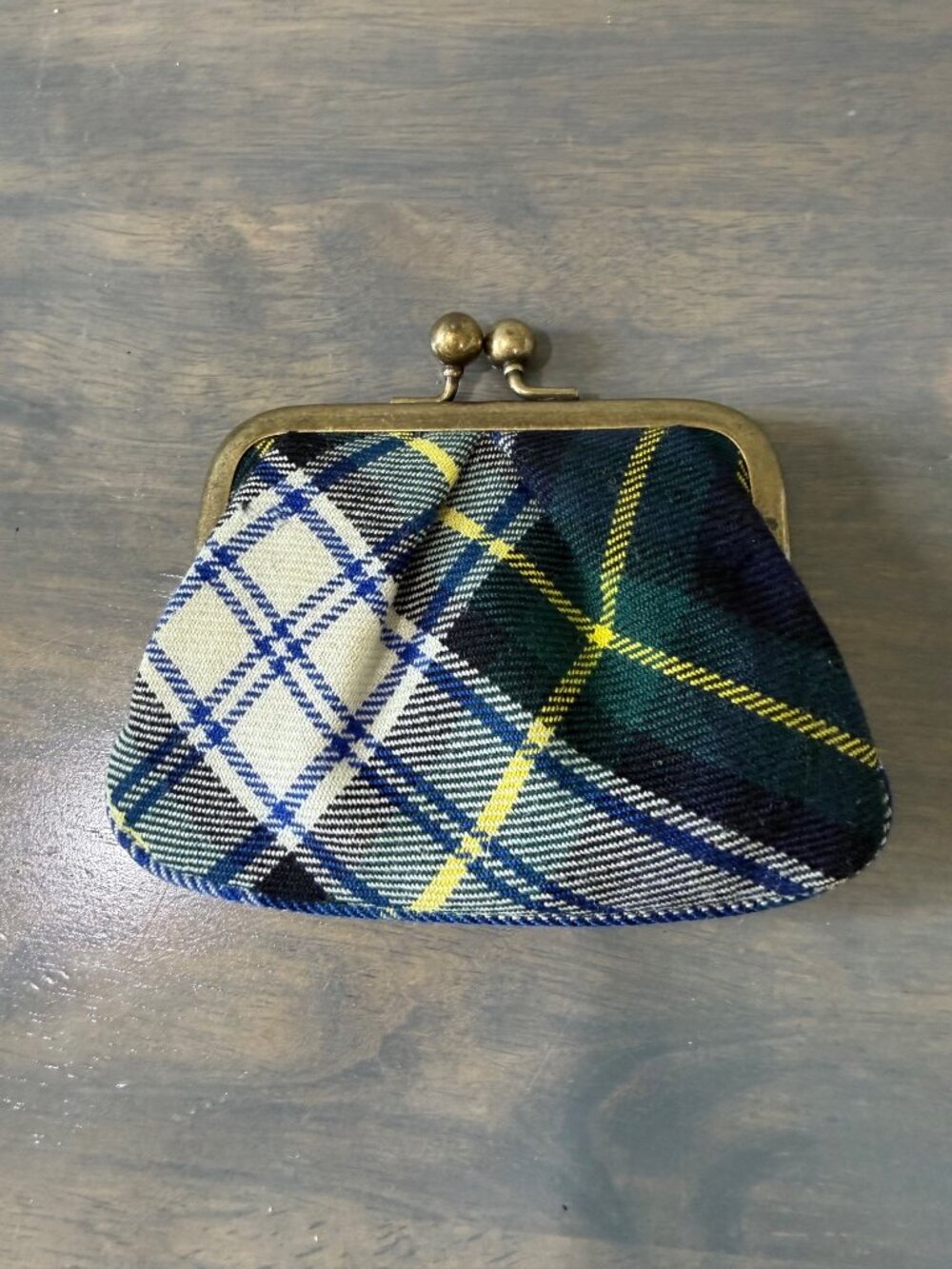 J Crew Checkered Coin Purse Wallet Kiss Lock